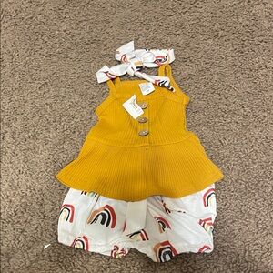 Charming Mustard and White Kids Set with Rainbow Accents